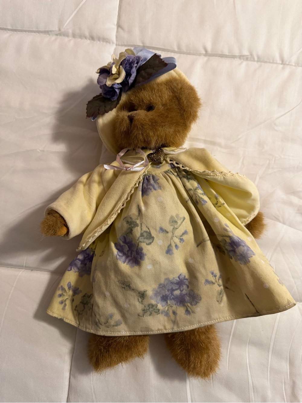 Bearington Collection Teddy Bear in Yellow Floral Dress & Bonnet